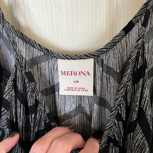 Vintage Merona Black and Gray Chevron Strappy Maxi Dress 100% Rayon - Picture 2 of 10